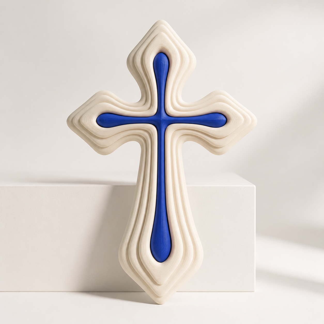 Cruz contemporânea em duas cores produzida com impressão 3D em camadas
