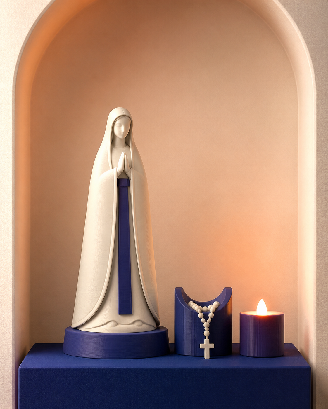 Imagem de Nossa Senhora e porta-terço produzidos com impressão 3D